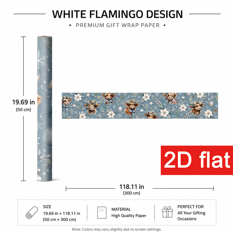 TEMU Architectural 2D Plat 1 Rouleau 50X300Cm (19.7X118.1In) pour Noël et Fêtes d'Hiver, Emballage Cadeau avec Vache Festive, Floraux et Ornements,