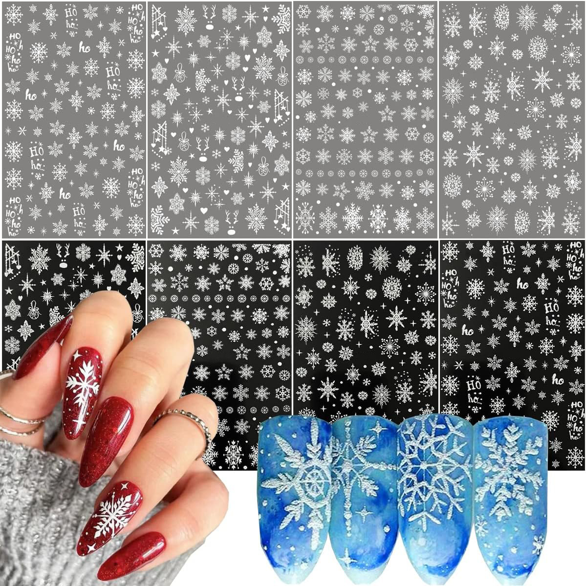 TEMU 8pcs Snowflake Nail Art Stickers White Glitter Snow Nail Design 3d Self Adhesive Nail Decals Snowflakes Sticker For Nails Art Accessories Shiny