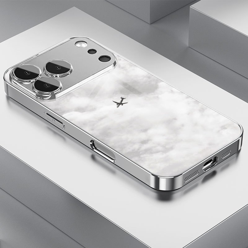 TEMU Phone Case: 1 Gray Sky Airplane Pattern Hd Glass Phone Case For Iphone