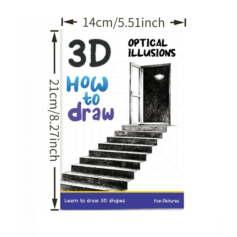 TEMU Cahier de dessin 3D par Jinfen avec pages à colorier, adapté aux activités artistiques 3D monochromatiques, inclut des d'illusion , guide d'art