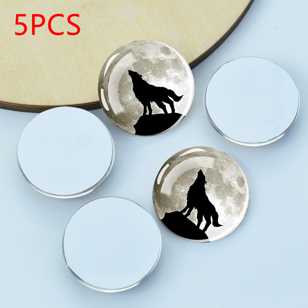 TEMU Ensemble de 5 cabochons en verre sur le thème du loup, de 25 mm de taille, parfaits pour créer des bijoux et des décorations artisanales à
