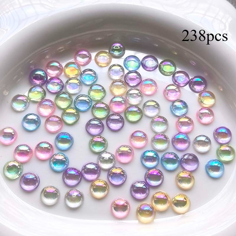 Image of 238pcs 0.8cm/0.31 Inch Random Transparent Semi-circular Ab Color Acrylic Flat Bottomed Rhinestone Nail Art Accessory Materials