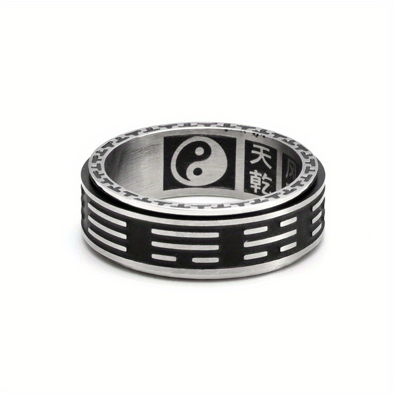 retro titanium stainless steel jewelry tai chi bagua rotatable fortune ring yin yang fish ethnic style male ring accessory Product details 4
