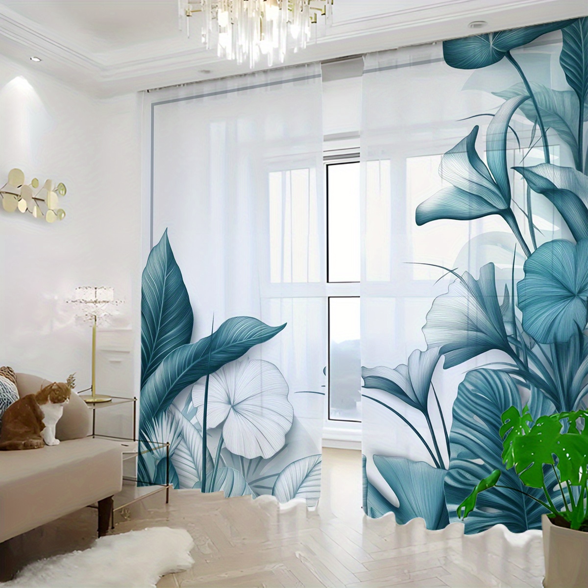 TEMU 2pcs Home Decor Sheer Curtains, Semi-transparent With Floral Print, Perfect For Kitchen, Café, Living Room, Dining Room, Or Bridal Suite Window