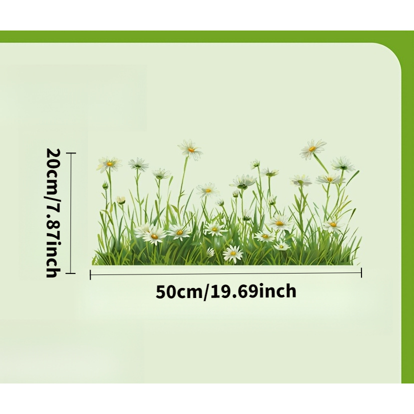TEMU 10mil Thickened White Daisy And Grass Window Glass Sticker - Removable Static Cling Decal, Spring And Sticker, Suitable For Kitchen, Bathroom