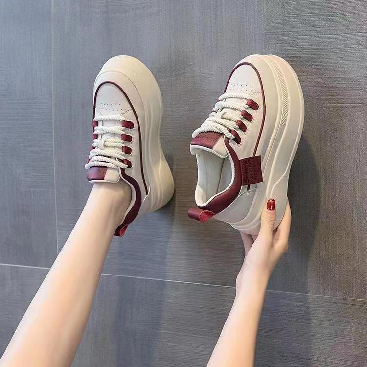 2025 Autumn Winter New Women'S White Thick Sole Fashion Casual Shoes | Walking Travel Breathable Running Shoes, Lace-up Closure, Low Top, Fabric Upper, Mesh Inner, EVA Insole, Rubber Sole, Women Shoes, Sneakers