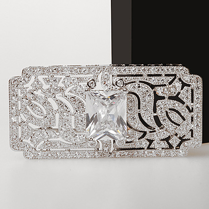 Irregular Square Rhinestone Brooch with Enamel Pin