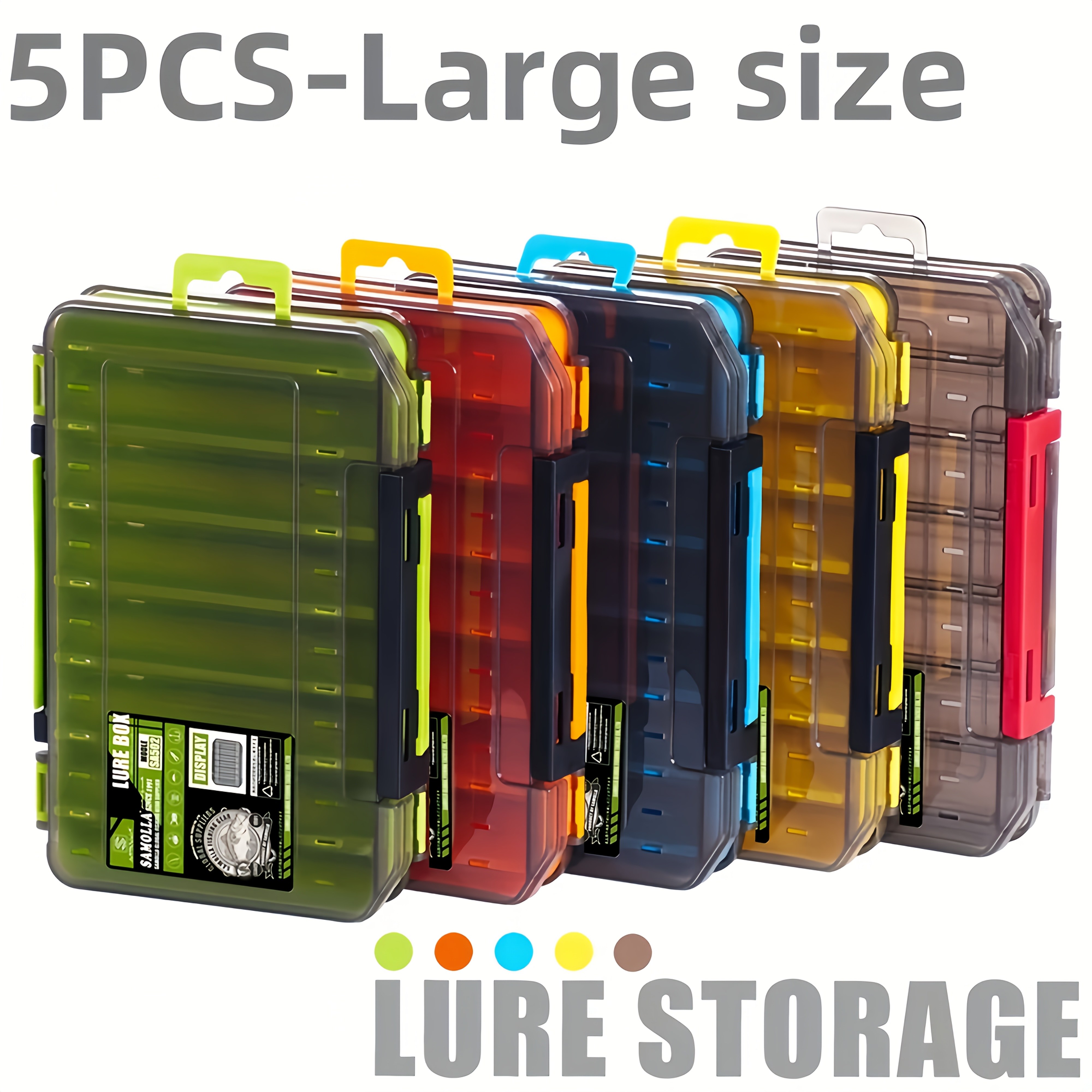 TEMU 5pcs Double-sided Fishing Tackle Box, 14-compartment Design - Waterproof And Durable Pp Material, Perfect For Storing Bait, Hooks, And Additions