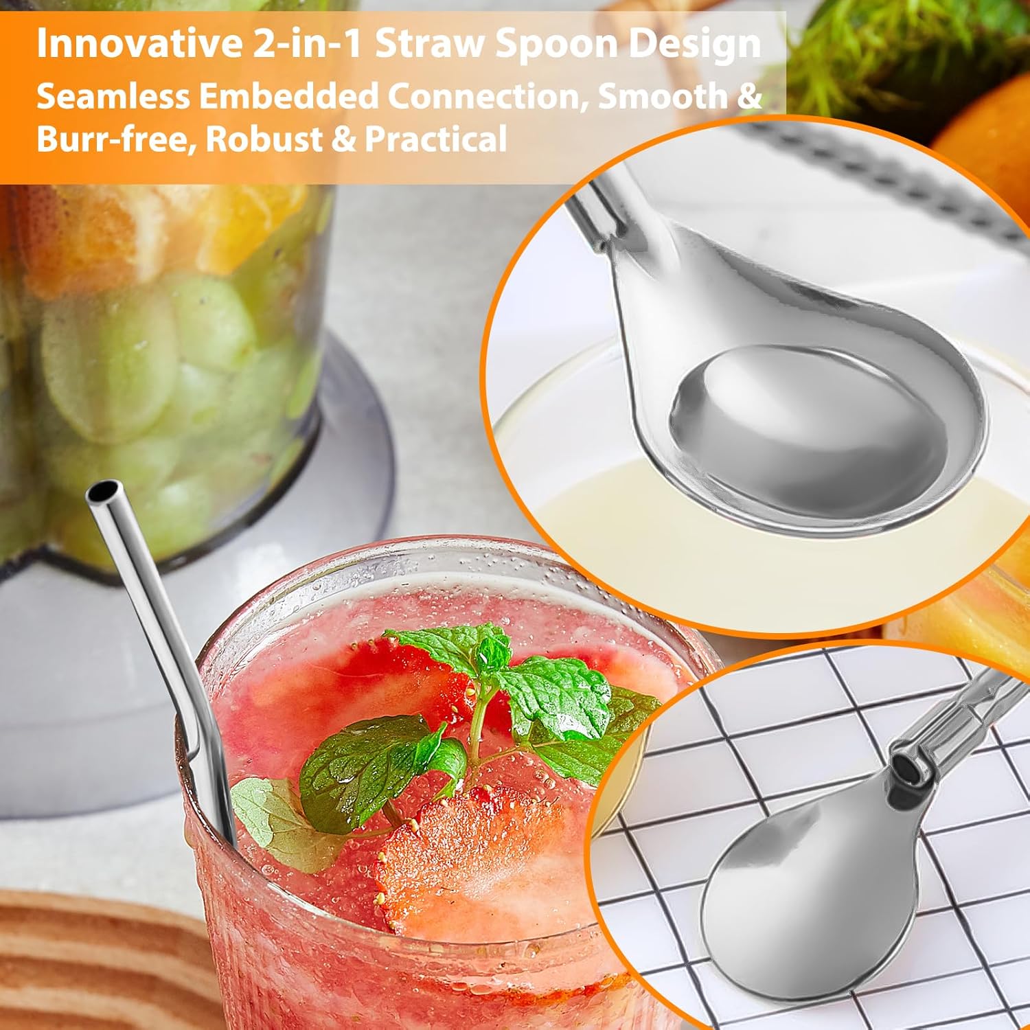 5pcs golden silvery stainless steel straws reusable straws 2 in 1 metal straw with spoon metal straw with 1 cleaning brush for smoothies   coffee and other drinks Product details 6