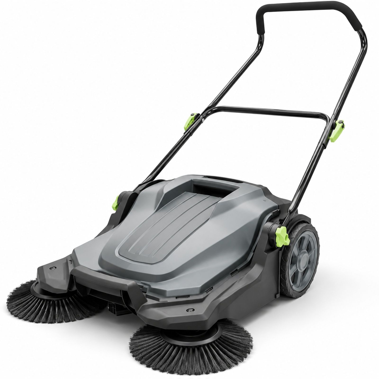 Image of Walk-behind Manual Floor Sweeper In Gray And Black With Waste Bin, And Pp, For Courtyard, Driveway, And Workshop