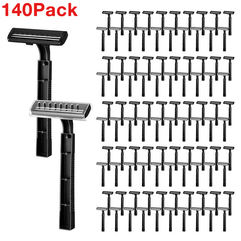 Image of 20/60/140 Pack Men's Disposable Razor Portable Camping Travel Hotel Use Wrapped Razors With Clear Safety Cap, Disposable, Unisex Sturdy Handle Of