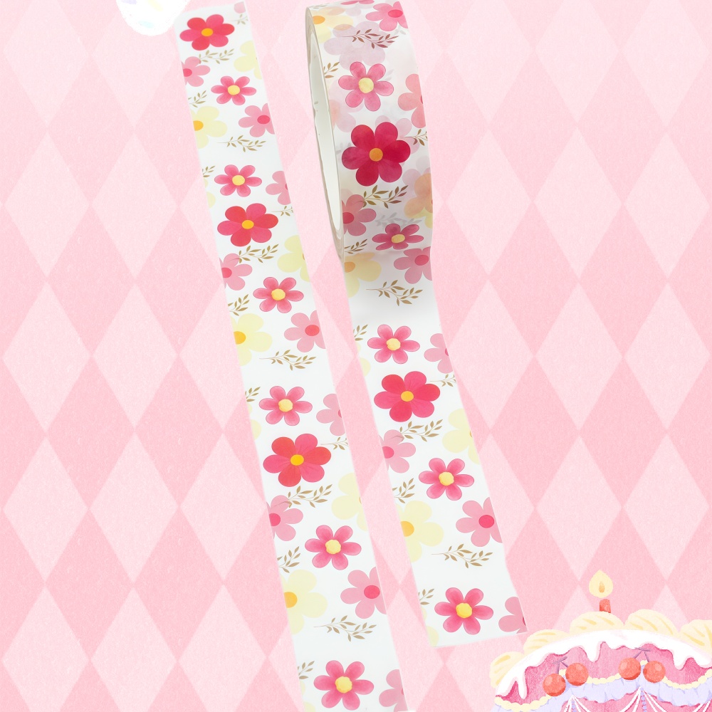 TEMU Roll 1: Fresh Small Floral Washi Tape With Pink Flowers For Decorating Journals, Artistic Collage Materials