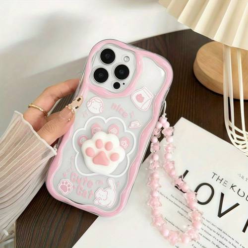 phone case 2 cute non colliding style cat paw print phone case pink series must have cute item with lanyard set protective cover suitable for iphone 17 16 15 14 13 12 11 pro max plus xs xr x 8 7