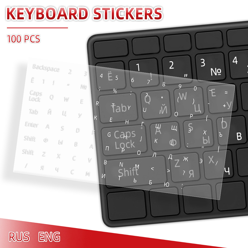 Alphabet Keyboard Stickers, 100 Sheets/set, 1 Set Has 100 Transparent White Font English Keyboard Quick Identification Marking Keyboard Stickers Laptop Keyboard Decals Keyboard Marking Stickers