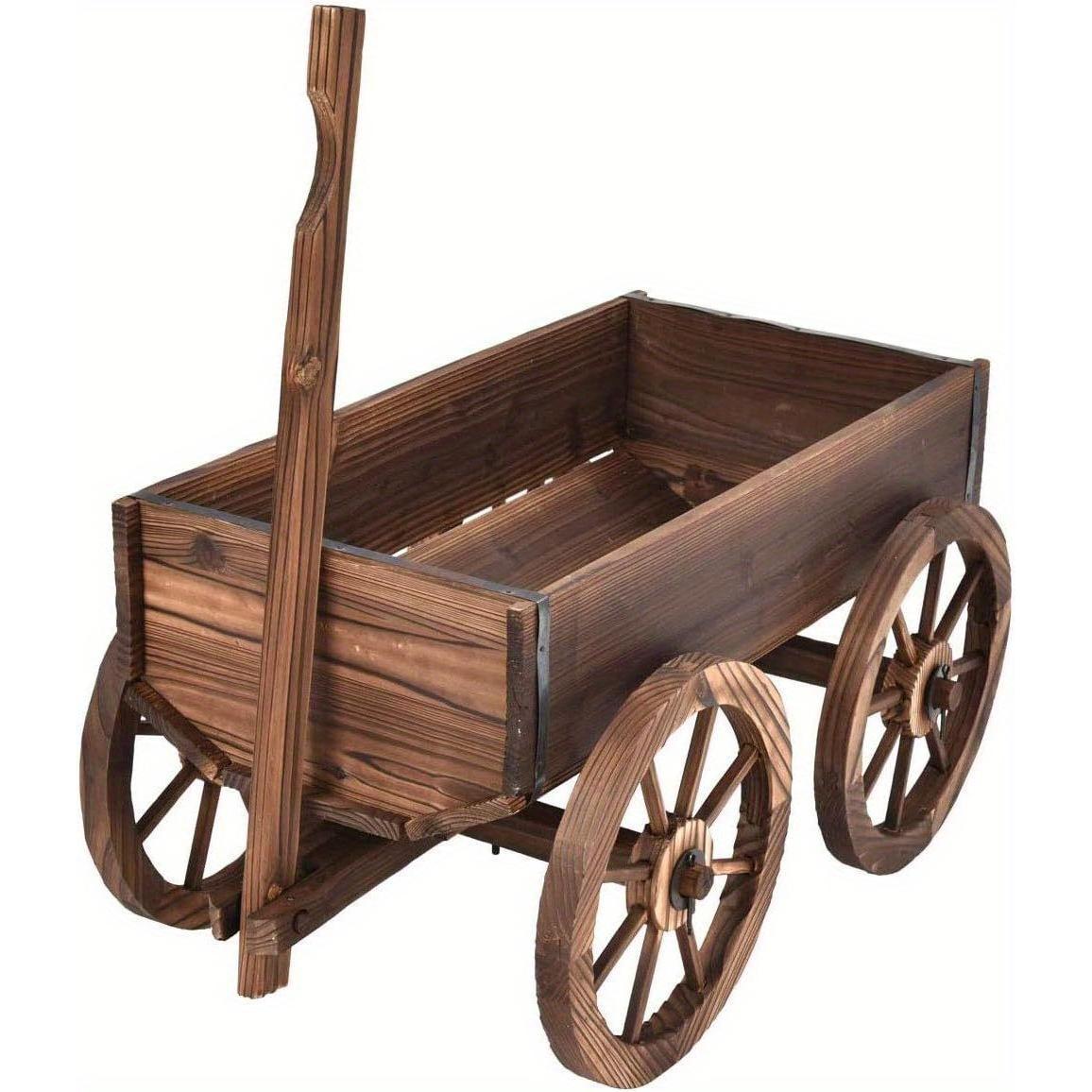 68*33.5*18.5cm, Wooden Wheelbarrow With Adjustable Handle And Drainage Hole, Suitable For Farm, Patio, Garden, Yard