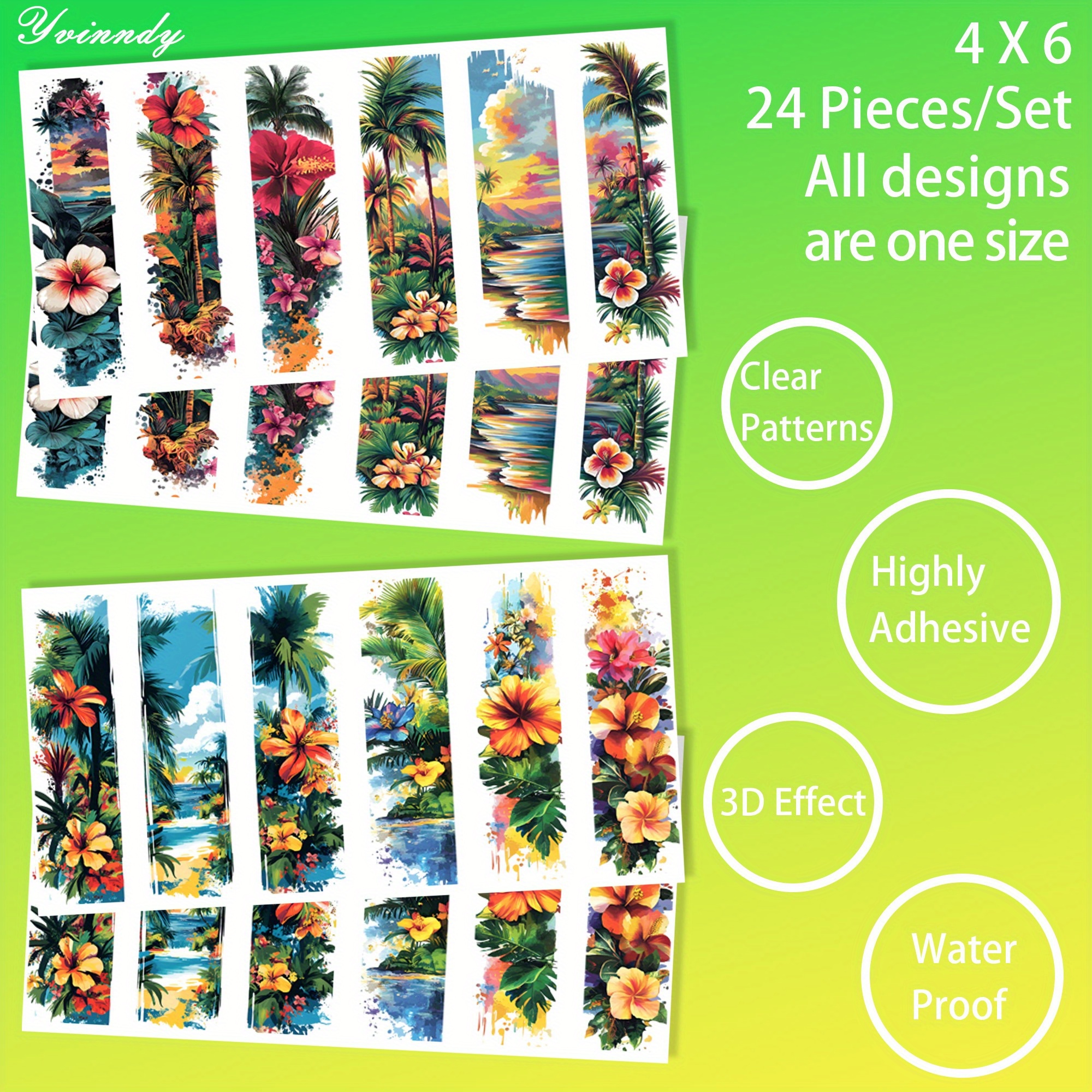 TEMU Lot de 24 feuilles de transfert DTF UV pour marque-pages plage d'été, papier de transfert en vinyle imperméable, parfait pour les , les