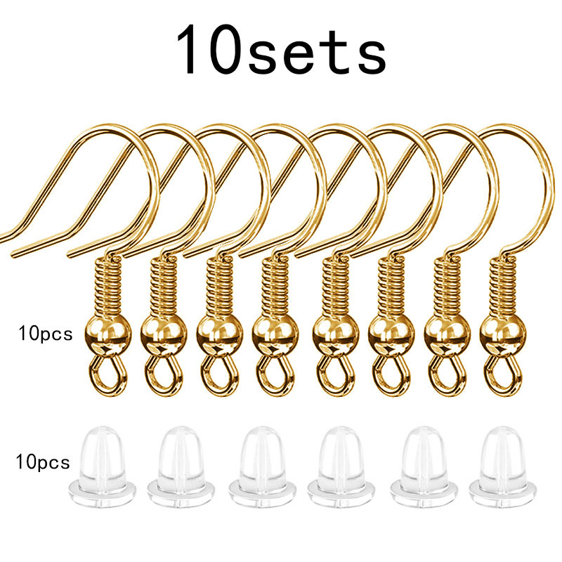 TEMU 10 Set di ganci per orecchini placcati in oro 18 + tappi per orecchie, aggiunte per orecchini in acciaio inossidabile, ganci per orecchini con