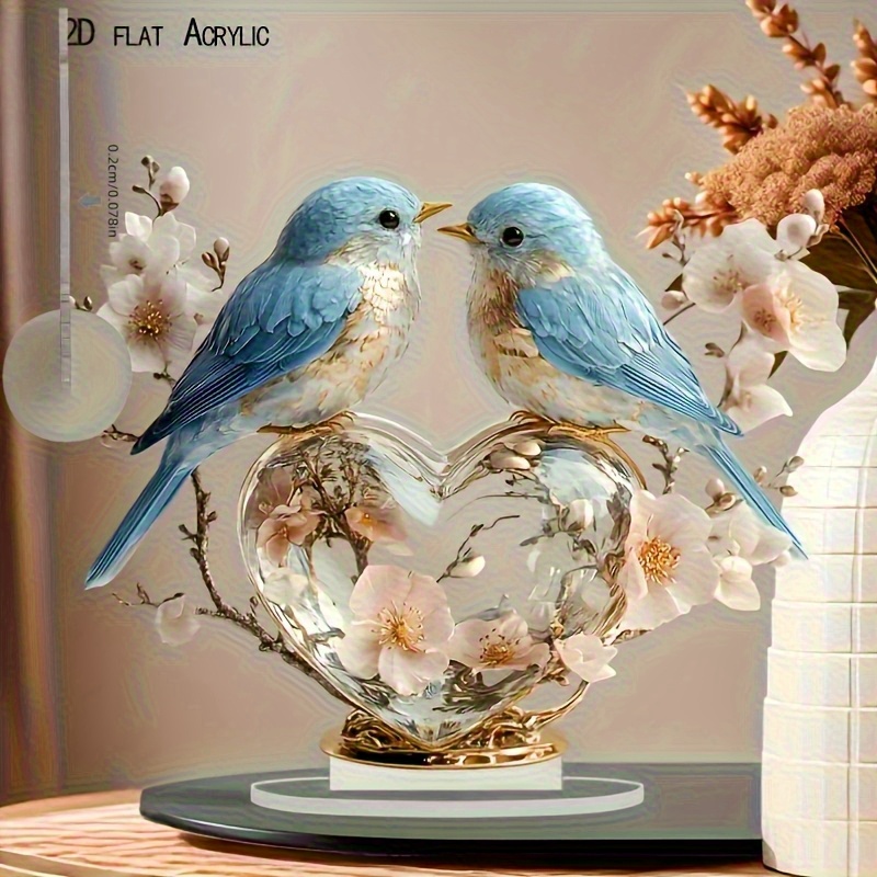 E-shop 2D Flache Blaukehlchen Desktop Dekoration mit herzförmigem Sockel 2D Acryl - Romantisches Valentinstags, Hochzeits, Jubiläums-Geschenk, geeignet