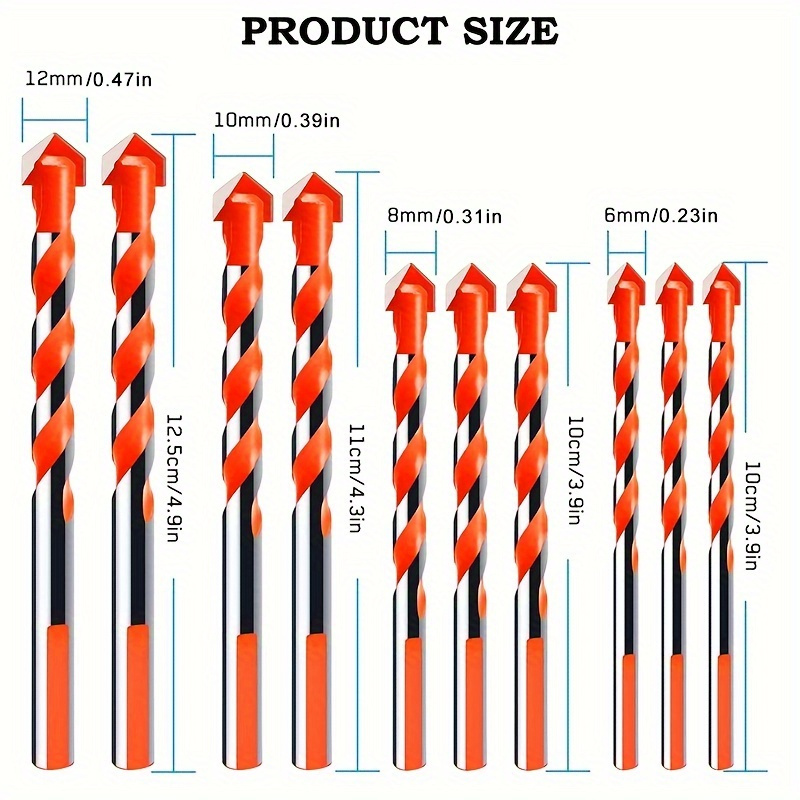 

10pcs Carbide-tipped Heavy Duty Drill Bit Set - Effortlessly Cut Through Steel, Concrete, Glass & More - 6/8/10/12mm Sizes