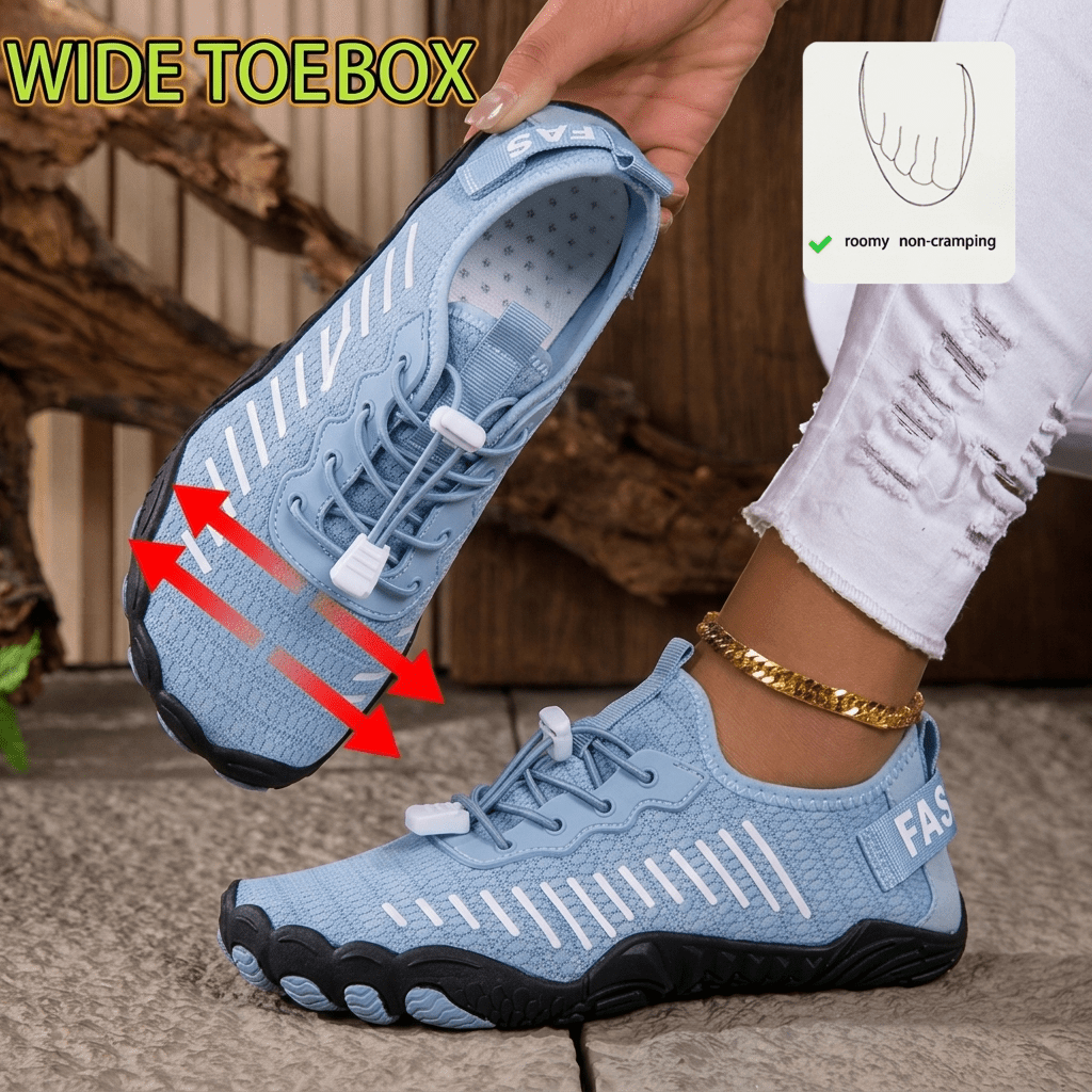 TEMU Women's Striped Barefoot Training Shoes With Breathable Mesh And Stripes, Closure, Toe Box, Non-slip Textured Sole, Comfortable Barefoot Fit,