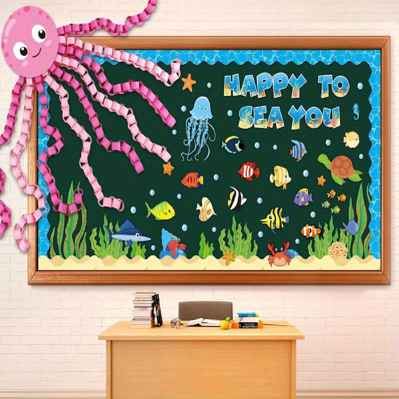 Under The Sea Bulletin Board Decorations - 101pcs Ocean Animal Cutouts With Giant Octopus For Classroom