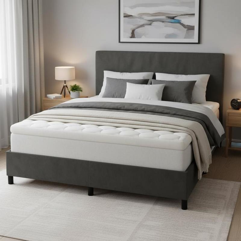 Image of 160x200 Cm Velvet Dark Grey Boxspring Bed For Bedroom Living Room , Comfortable Support , Reduces Pressure Improves , Solid Pine Wood | White End | | Bedroom Furniture | Space Easy Assembly