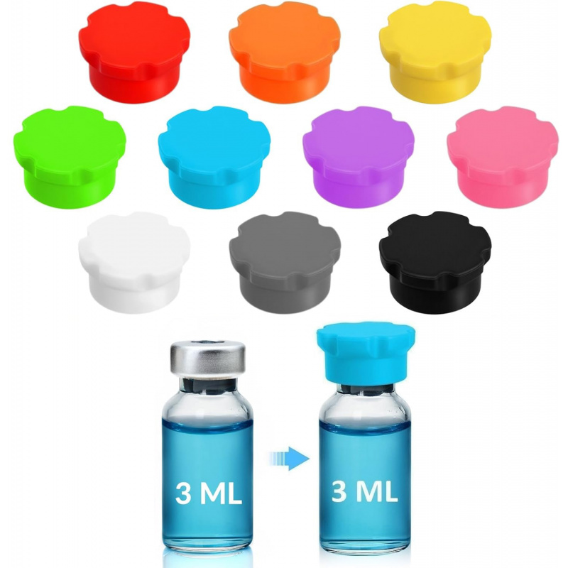Image of A Collection Of 10 Vibrant 3ml Vial Caps That Are Leak-resistant And Dust-resistant, For Effortless Organization And Suitable For Use With Injection Bottles And Storage Jars
