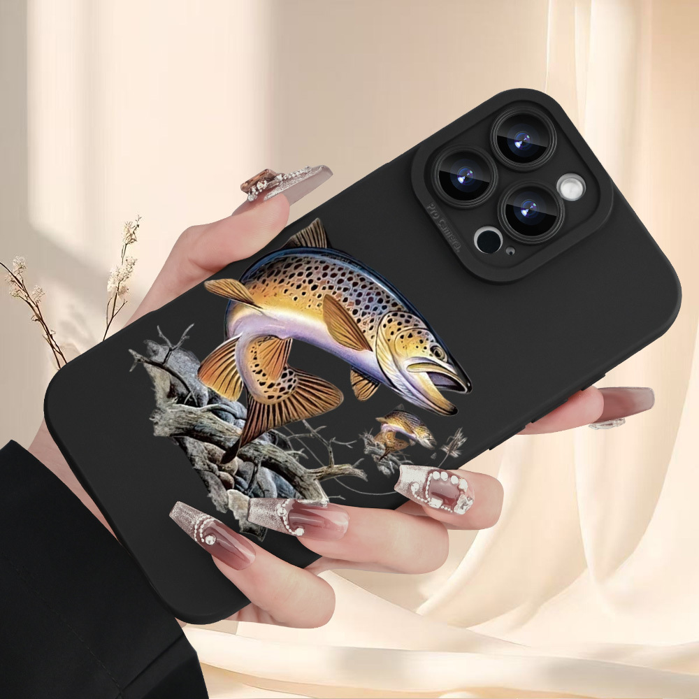 TEMU Phone Case: A Brown Trout With Reproduced Spots, Textures, And Metallic . Mouth And Powerful Tail Showcase Dynamic Patterns. Suitable For Iphone