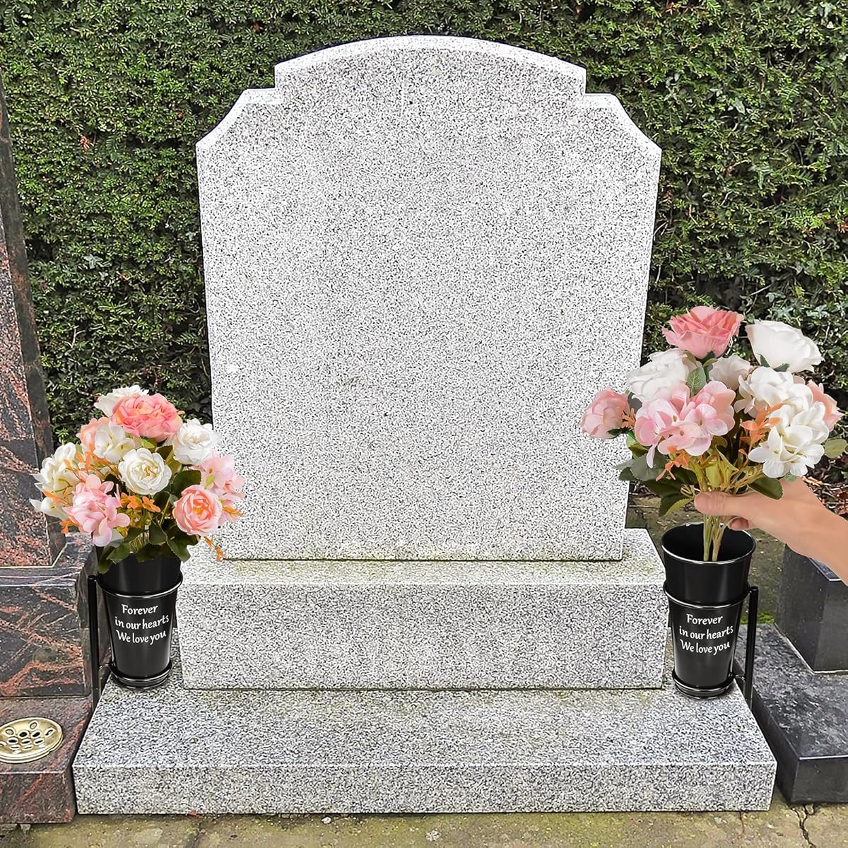 metal cemetery vase flower holder with spikes in ground grave vases for gravesite gravestone memorial   cemetery decorations 2pcs black