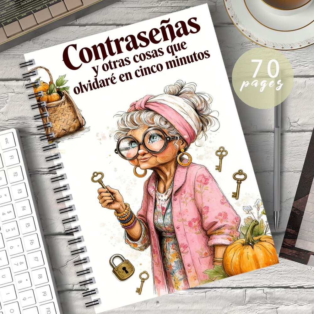 TEMU 1 cuaderno de contraseñas en español con , tema divertido de , con patrones de llaves y , para grabar información de de sesión de sitios web,