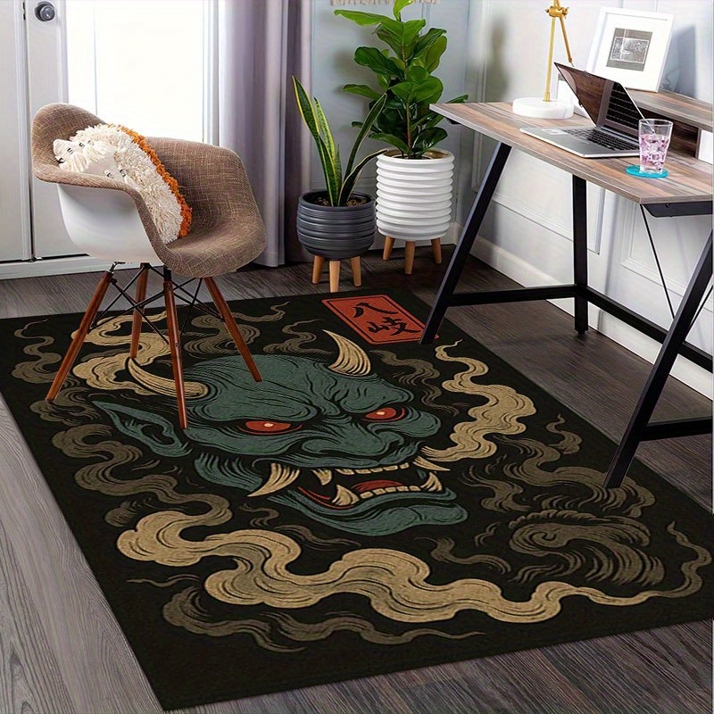 TEMU Japanese Oni Demon Spirit Carpet, Traditional Asian Art Decorative Rug, Decor, Perfect For Living Room, Bedroom, Or Gaming Area, Room Accent |
