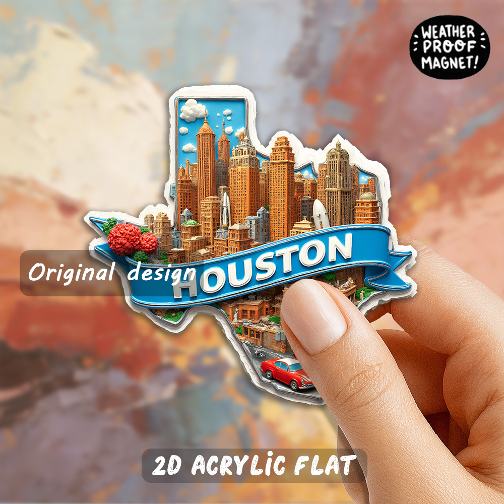 TEMU 1pc Houston, Texas Refrigerator Magnet Suitable For Holidays, Birthdays, And Graduation Gifts - Colorful Acrylic Fridge Magnet Featuring Iconic