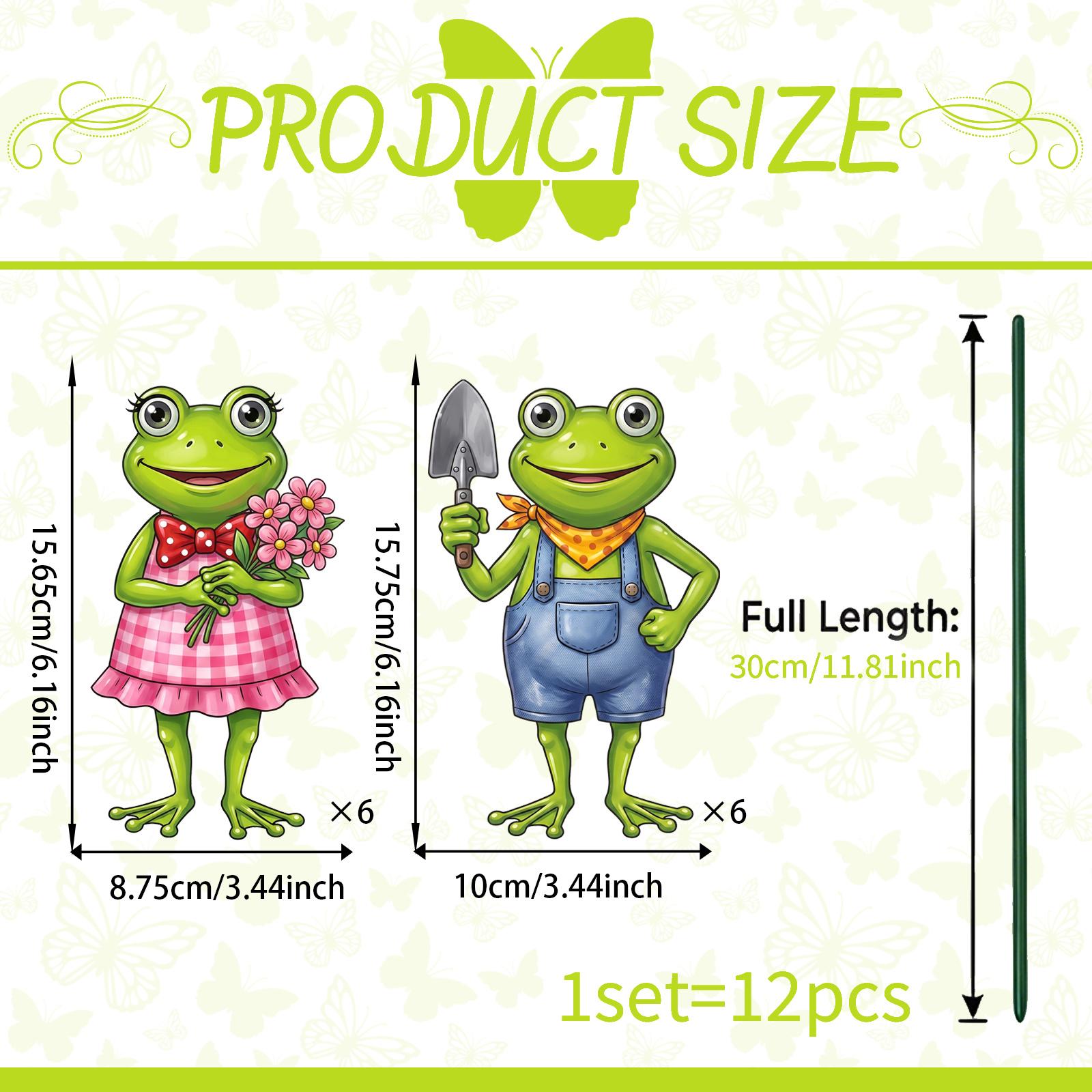TEMU [3d] Set Of 12 Movable Frog Garden Stakes, Frog Themed Decor For Flower Beds, Flower Pots, , And Outdoor Home Decoration, Py19507