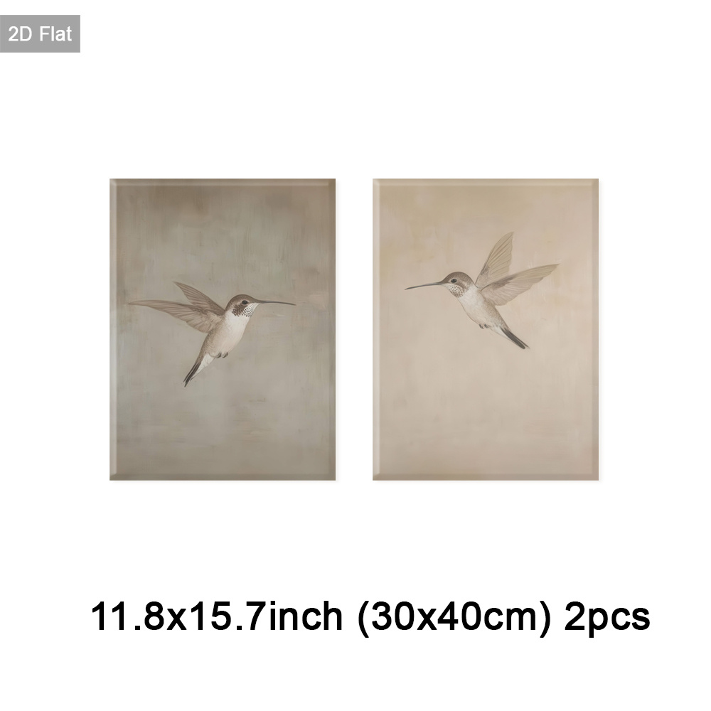 TEMU 2d Flat, 2pcs Framed Hummingbird Wall Art Prints - Vertical Minimalist Modern Suitable For Living Room, Bedroom, Cafe Decor With Hook Frame,