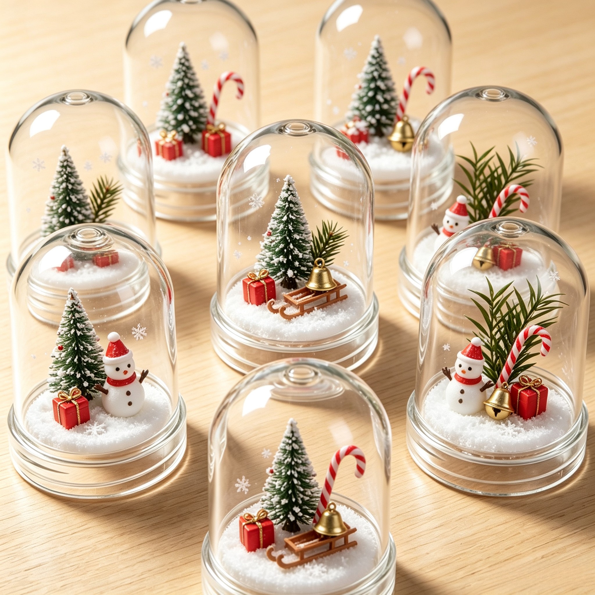 TEMU 8pcs Christmas Snow Scene Transparent Display Jar Ornament Set, Clear Dome Dust-proof Storage Jar With Exquisite Built-in Christmas Snow Scene