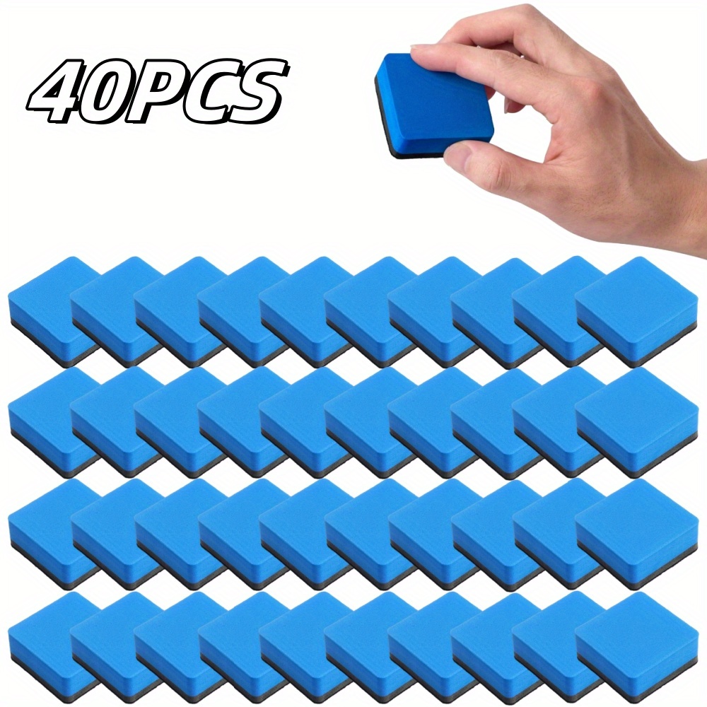 TEMU 40pcs Magnetic Whiteboard Erasers, Mini Dry Erase Erasers, Chalkboard Cleansers, Magnetic Board Cleaners, Wipe Sponge For Students, Teachers, And Office, Classroom Use