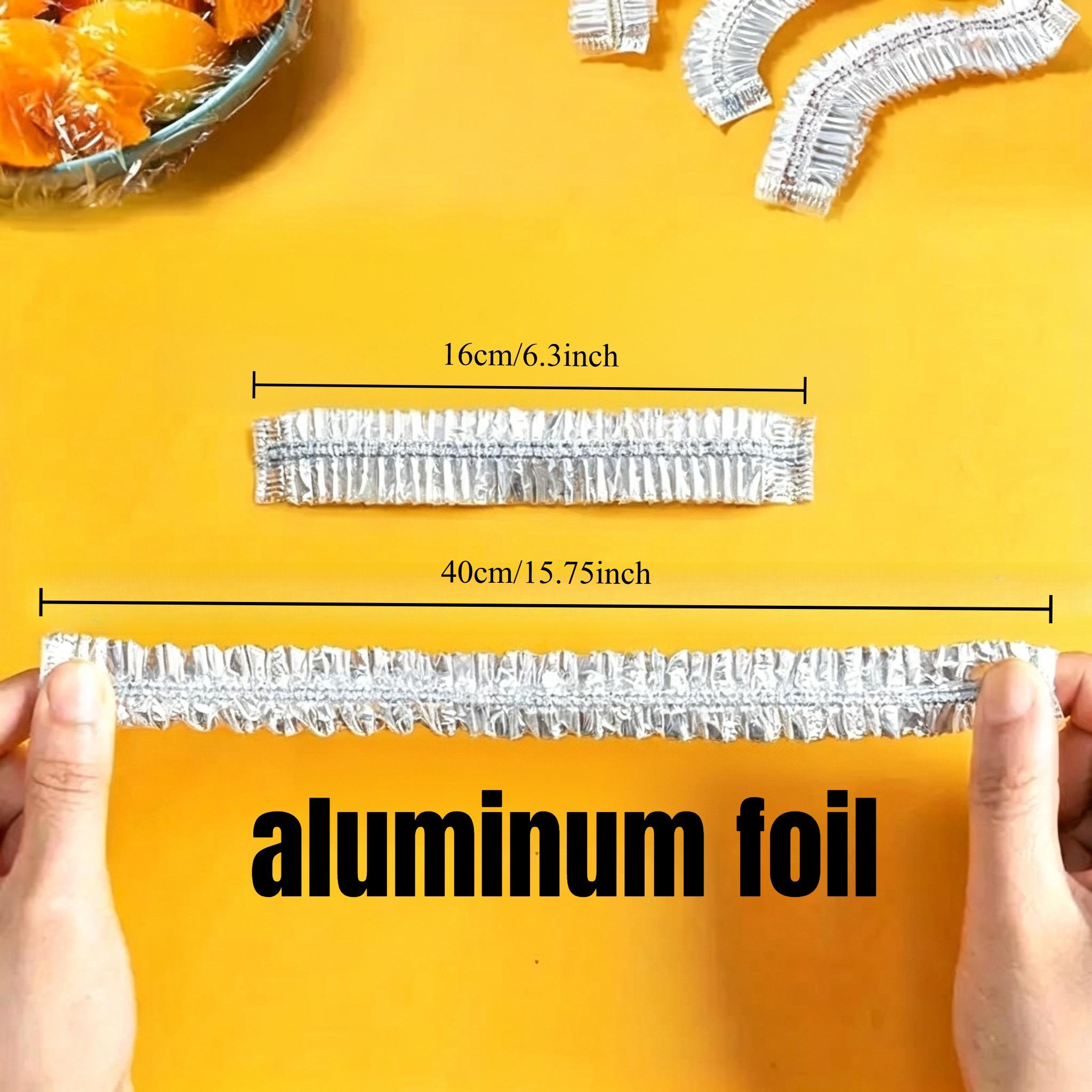 TEMU 100pcs Aluminum Foil Covers, Kitchen Freshness, Reusable Aluminum Foil Elastic For Food Covers - Preservation Film Covers, Suitable For Bowls,