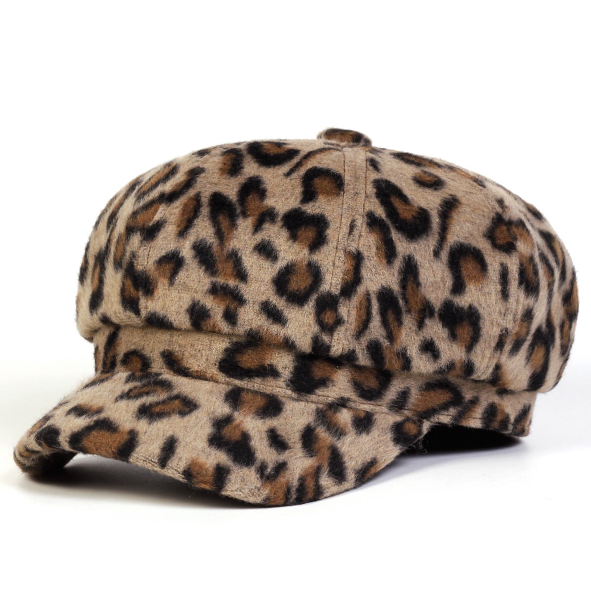 TEMU 1 Women's Plush Leopard Print Beret Octagonal Hat, Casual Hat, Suitable For Autumn/winter , Travel, And Beach Parties