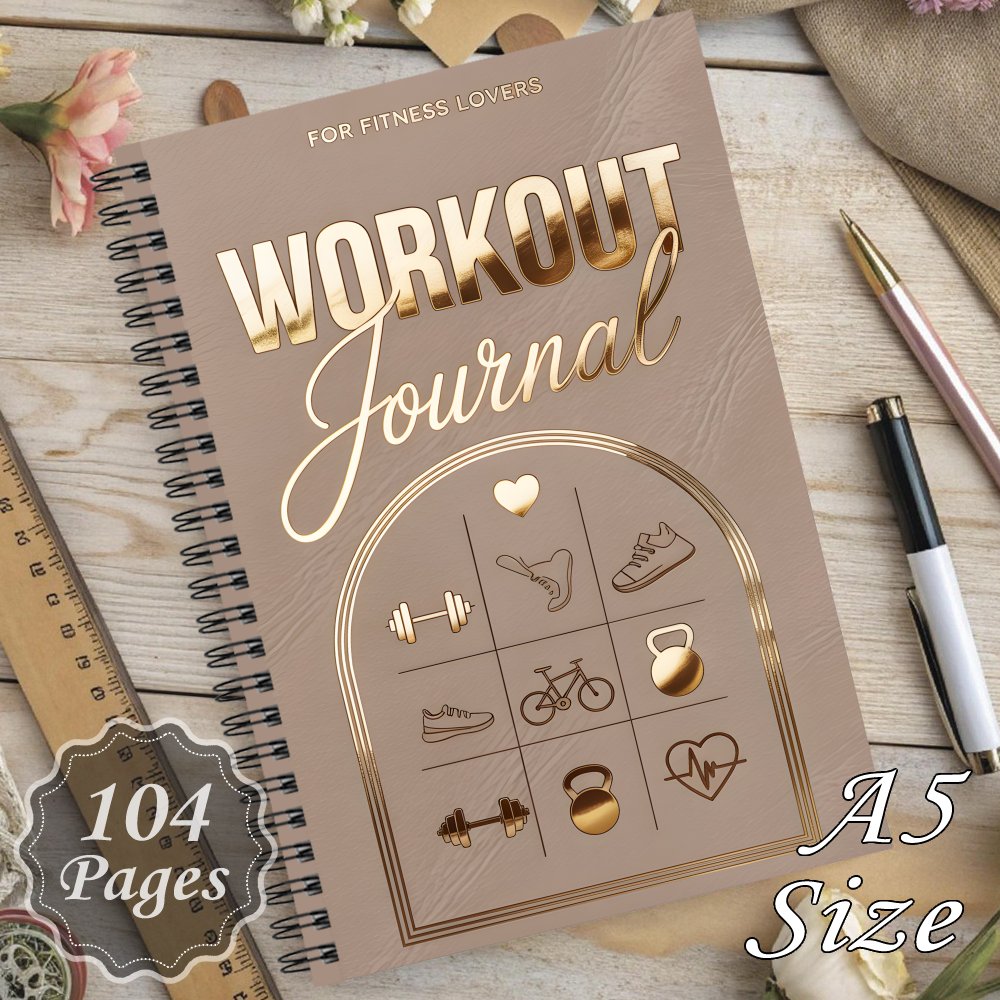 TEMU 1 stuks Gewichtsverlies Spiraal Notitieboek, Journal, Het Bereiken van je Wellness, Fitness Icons Tracker met Gouden Frame op Lederen Textuur