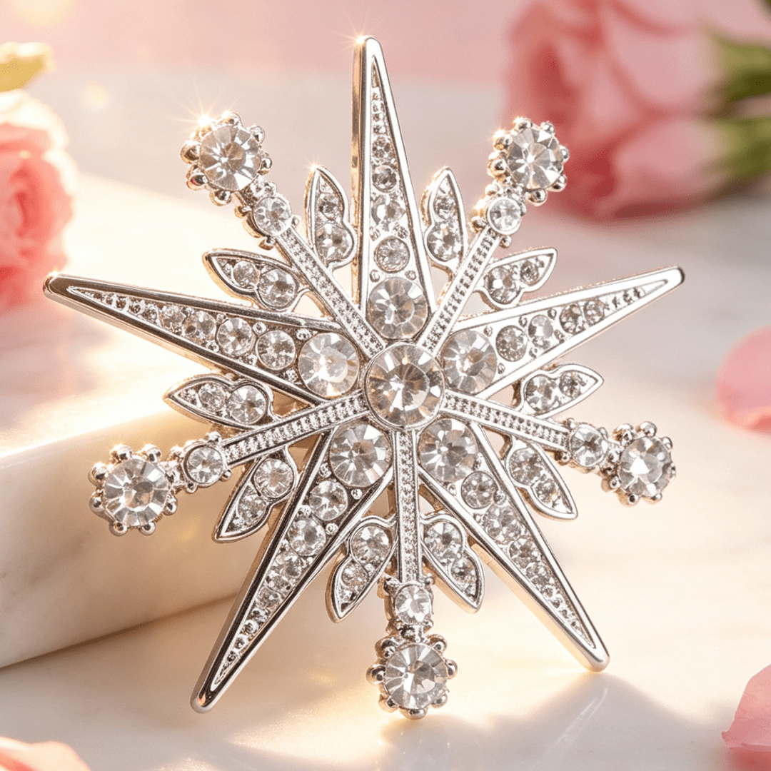 TEMU Broche de de estrella de esmalte , adorno de solapa de estrella con pedrería , decoración vintage en tono plateado para bufanda, regalo de