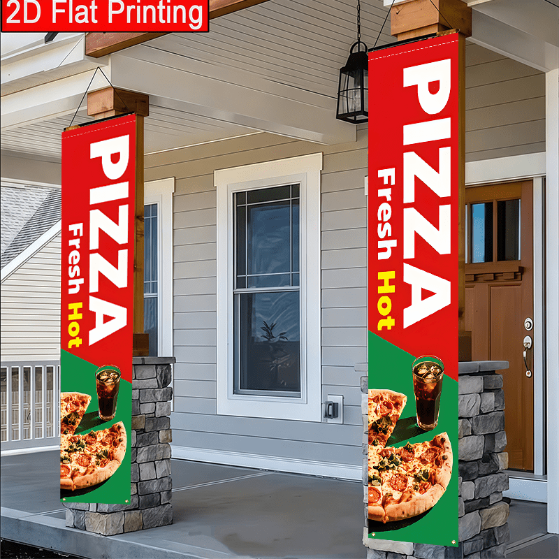TEMU 2d Flat, 2d Flat Plane, 2pcs Set Pizza Themed Party Porch Banner, Outdoor Restaurant Promotional Apparel Design Banner, Outdoor Yard Lawn