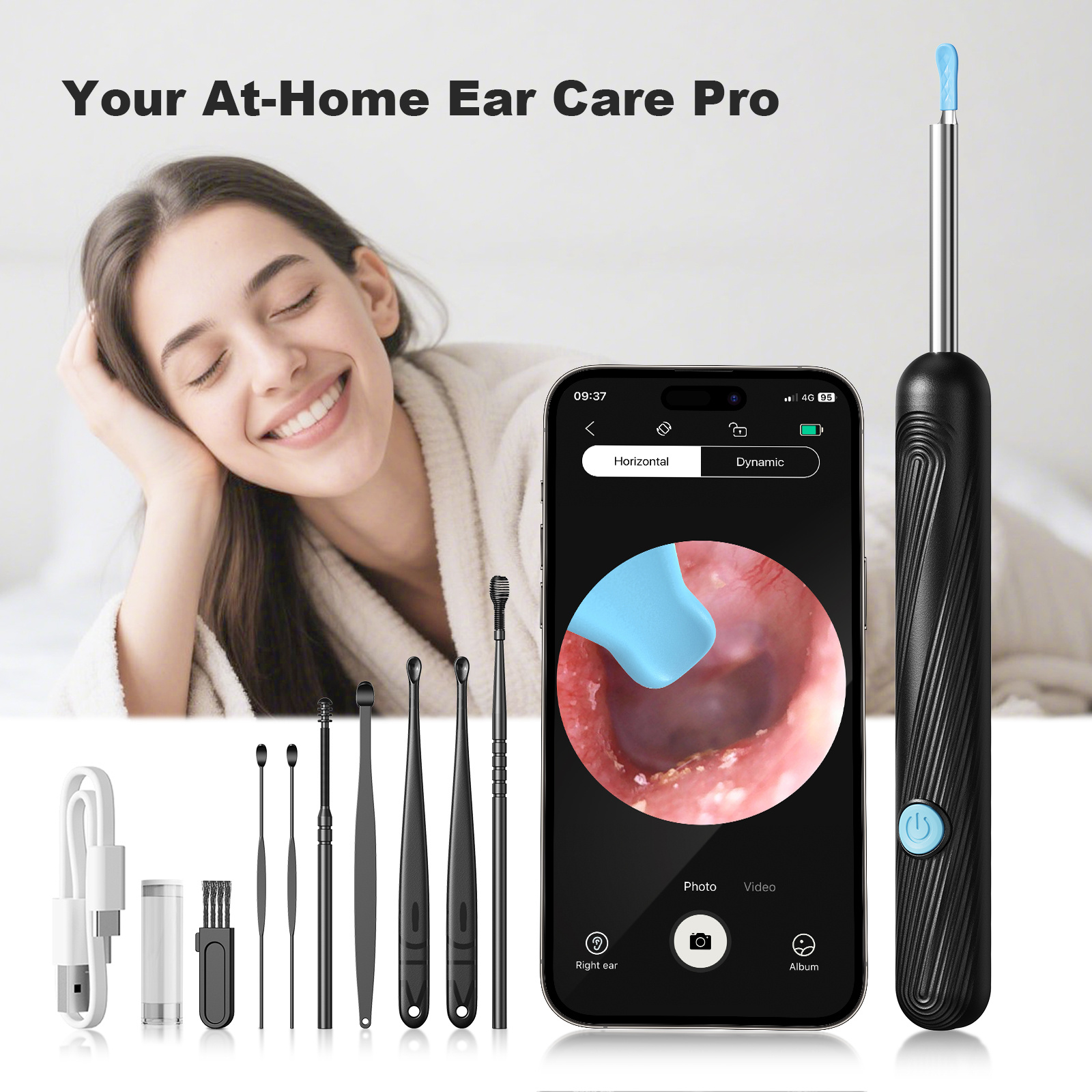 ear wax cleaning tool with camera and lighting 1980p high definition video 6 safety ear spoons with 7pcs set usb charging real time inspection compatible with smartphones ear cleaner portable device suitable as a christmas gift