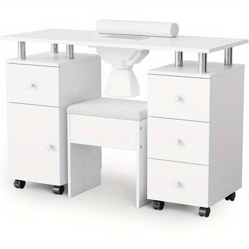professional nail desk and chair set with stool heavy duty mobile manicure station w dust collector resistant desktop 4 wheel rolling cart storage drawers heavy duty nail tech table for salon home or black green pink space saving nail technician workstation mesa de manicurista profesional manicure table nail table