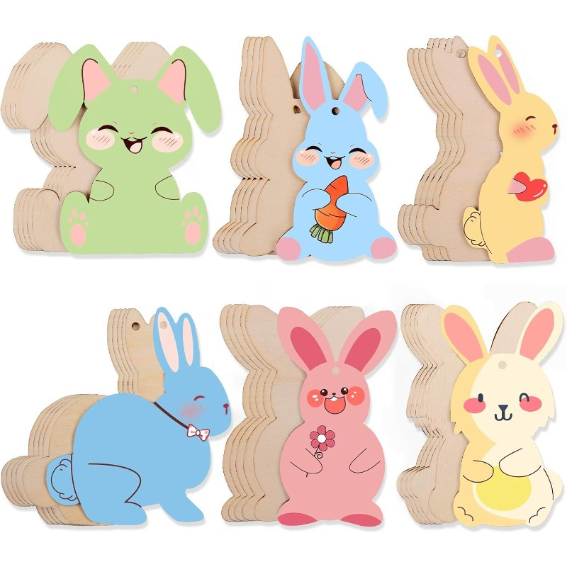 

36pcs Unfinished Wooden Bunny Cutouts, Assorted Rabbit Shapes With Hemp Rope For Diy Crafts, Painting, Birthday, Wedding, Valentine's Day, Easter Decorations, Rabbit Accessories