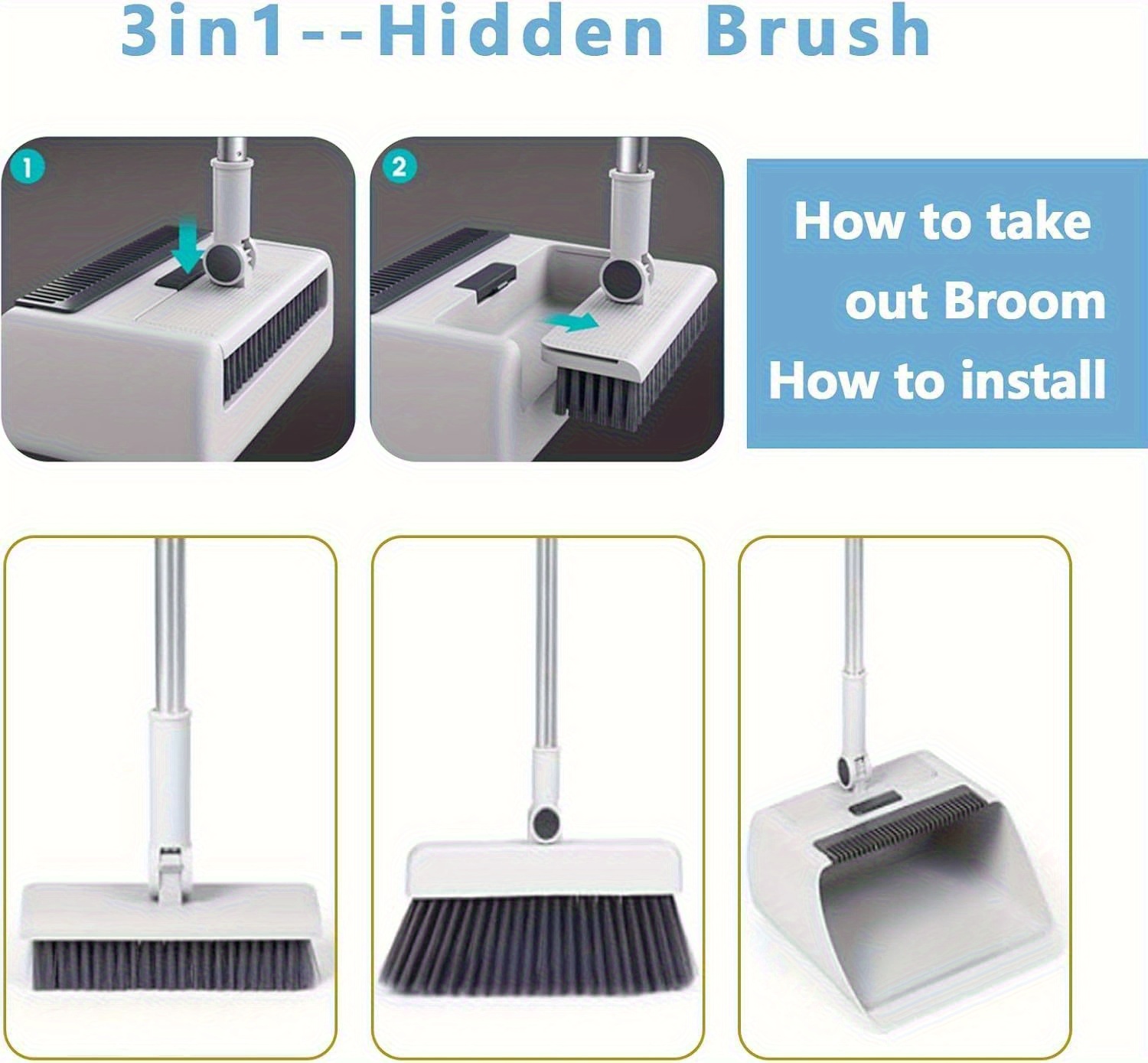 3-in-1 home cleaning set: soft bristle broom, dustpan, and brush combo--  hair, ideal for home, office, school, and dorm--perfect christmas gift, cleaning brush Product details 3