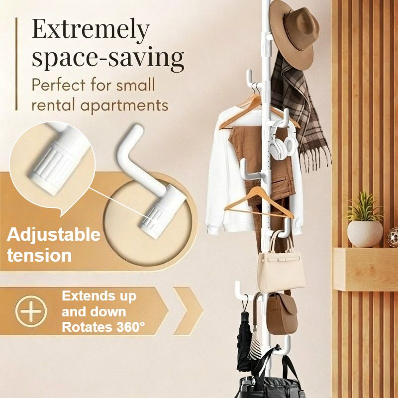 Extendable Multi-Purpose Metal Coat Rack with Hooks