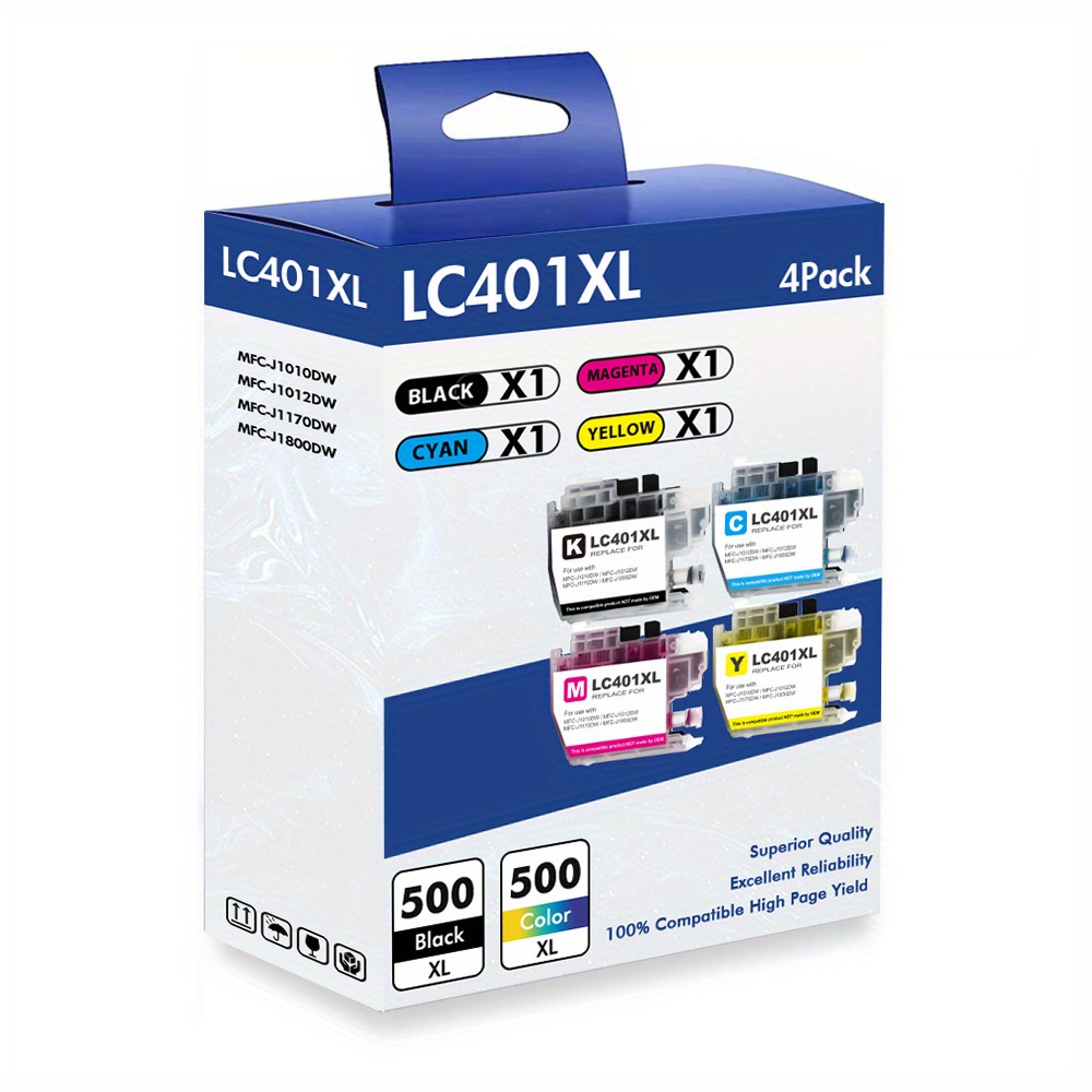 TEMU Lc401xl (4-packs, Bk/c/m/y) Ink Cartridges For Lc401 Lc401xl Lc401 Xl Ink Cartridges For To Use With Brother Mfc-j1010dw Mfc-j1170dw Mfc-j1012dw