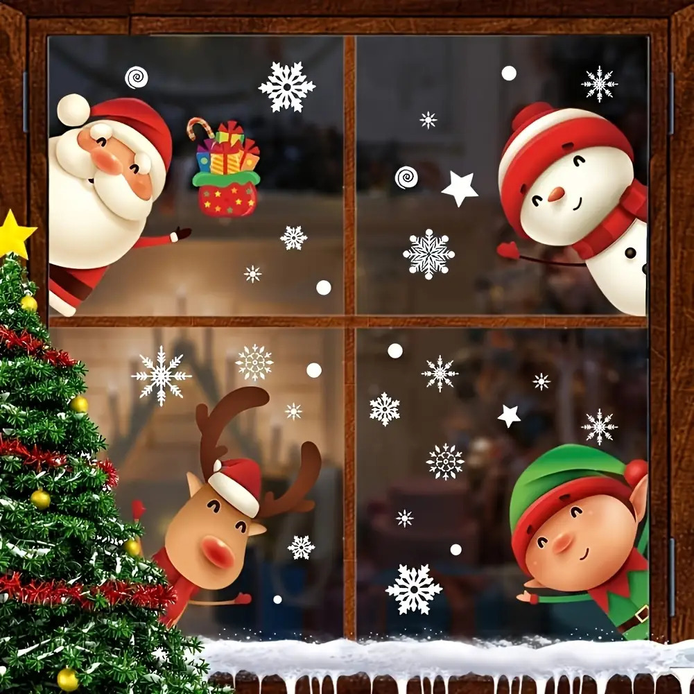 80 Glass Christmas Window Stickers, Specially Prepared for Christmas Decoration, Featuring Santa Claus and Reindeer Themes, Perfect for Party Use, Adding a Festive and Joyful Atmosphere to the Holiday Season.