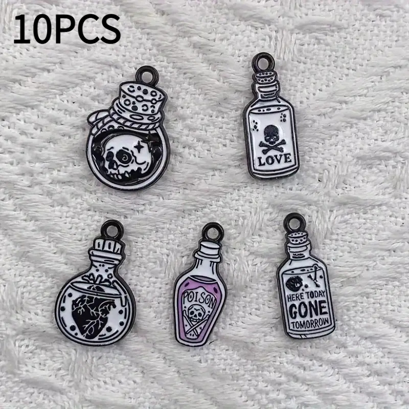 TEMU 2d Flat 10pcs Gothic Halloween Acrylic Charms, And Potion Bottle Pendant, Jewelry Making Additions, Suitable For Earrings And Bracelets