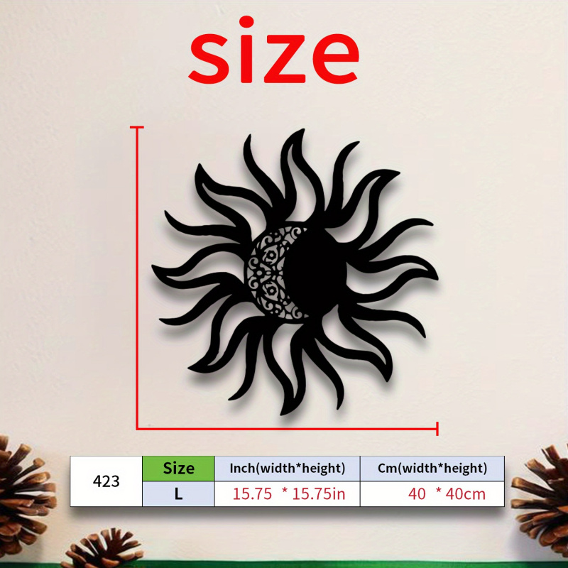 TEMU [2d Flat] 1pc Zen Sun Moon Mandala Metal Wall Sculpture - Laser-cut Matte Black Zen Decor, Oriental Mandala Panel Suitable For Living Room,,